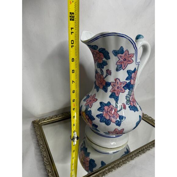 Chinese Export Extra Large Floral Wash Water Pitcher, Vintage Chinoiserie Chic - Picture 7 of 9